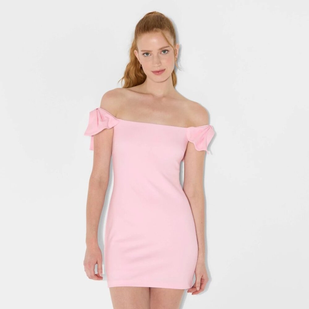 NWT Wild Fable™ Women's Bow Short Sleeve Mini A-Line Dress Light Pink XXS & Med